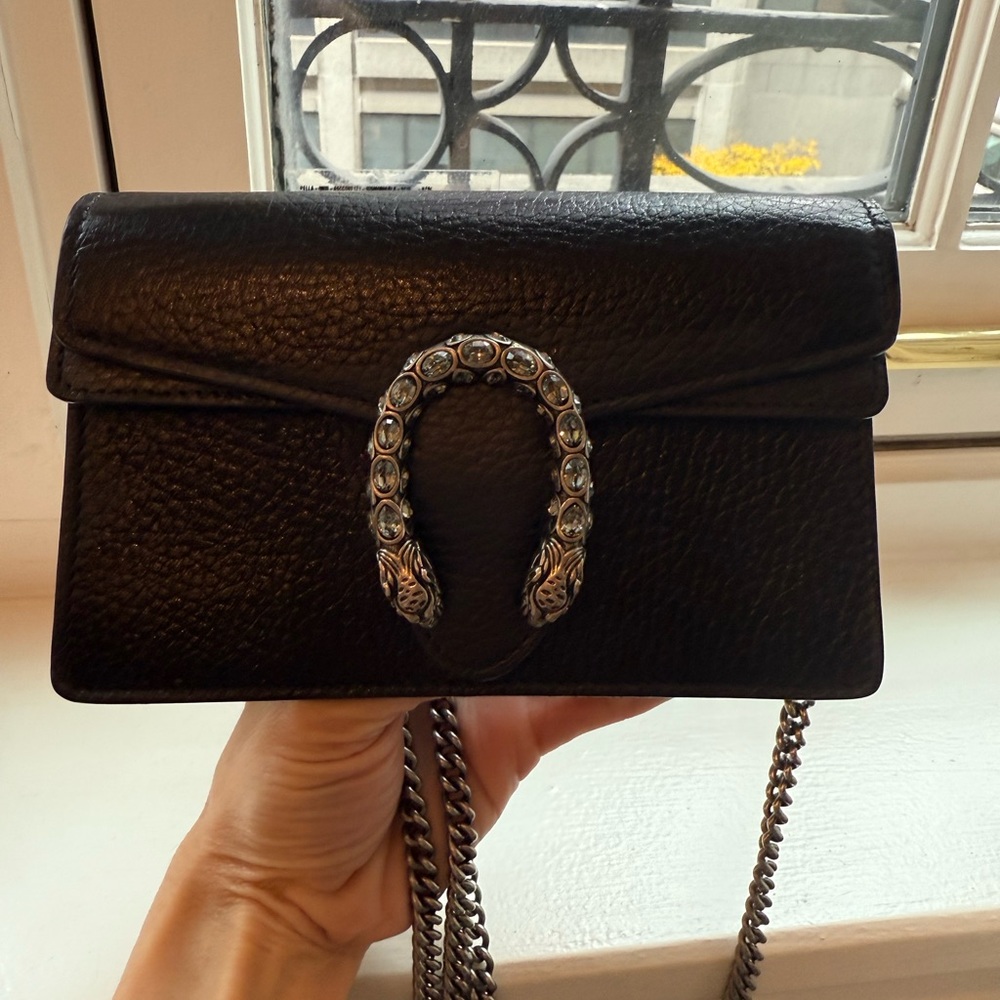 Gucci Dionysus mini bag in blk leather crystal closure crossbody shoulder clutch - Picture 14 of 15
